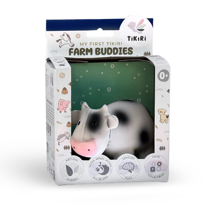 Buy Tikiri Cow Rubber Teether Rattle & Bath Toy with Retail Box wholesale at Kaleidoscope Australasia Pty Ltd