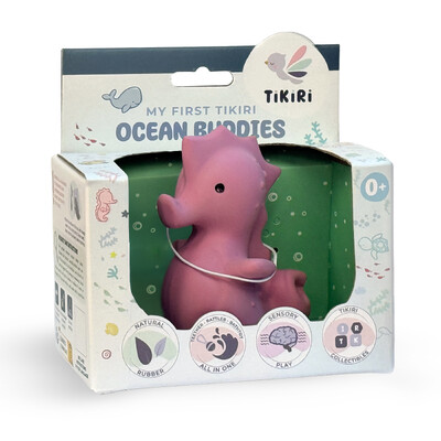 Buy Tikiri Sea Horse  Rubber Teether Rattle & Bath Toy with Retail Box wholesale at Kaleidoscope Australasia Pty Ltd