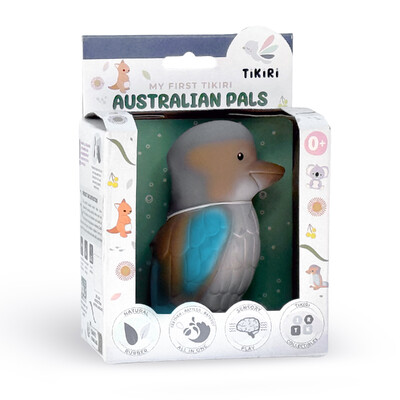 Buy Tikiri Kookaburra Rubber Teether Rattle & Bath Toy with Retail Box wholesale at Kaleidoscope Australasia Pty Ltd